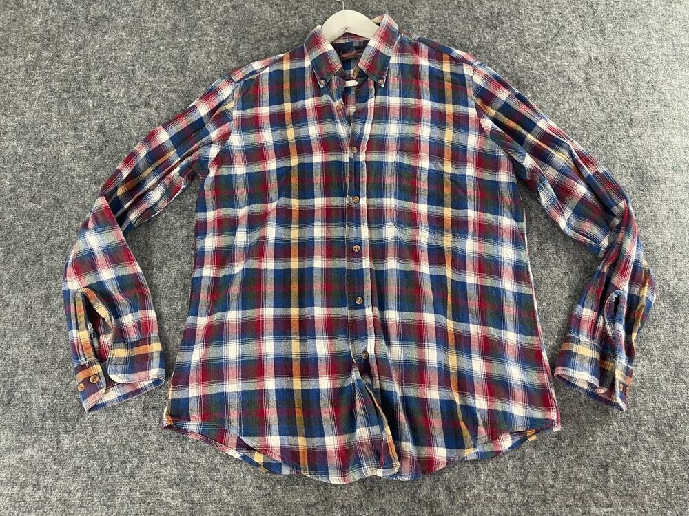 Backpacker Shirt Mens Medium Flannel Plaid Button Up Blue Red Long Sleeve N21